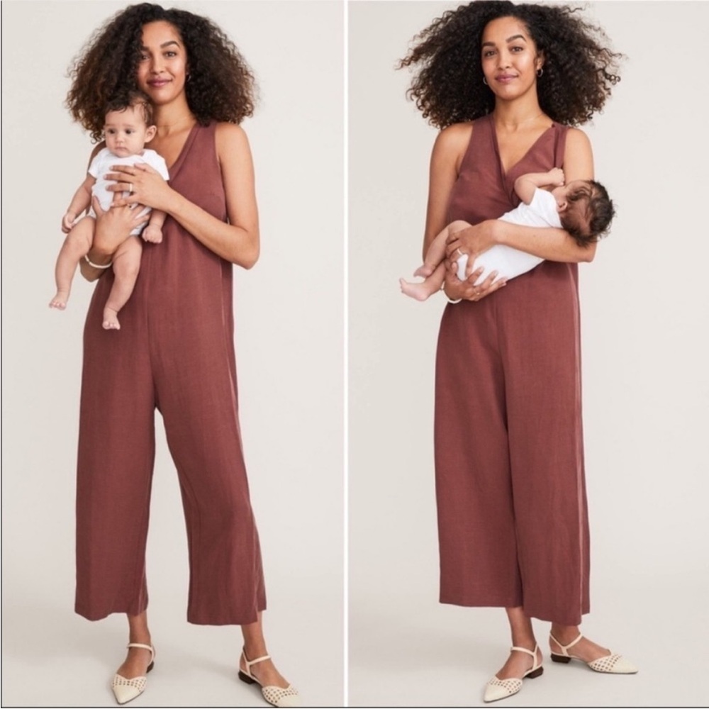 Sleeveless Maternity Wide-Leg Jumpsuit in Rust Red Brown